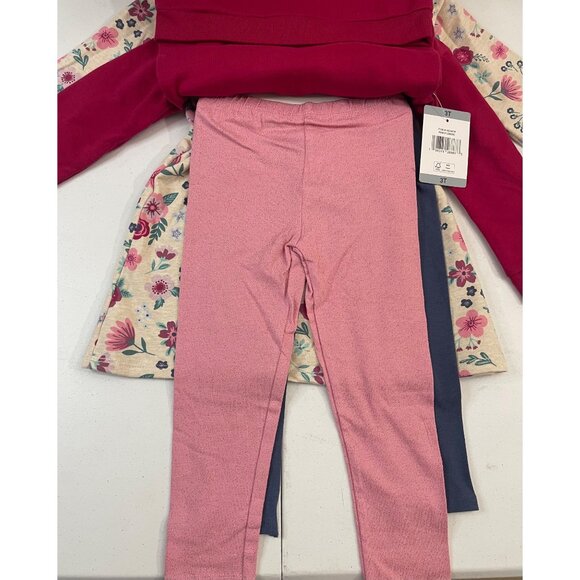 Koala Kids 4-Piece Girls 3T Set: Floral Dress Pink & Blue Leggings Red Tunic NWT - Picture 3 of 9